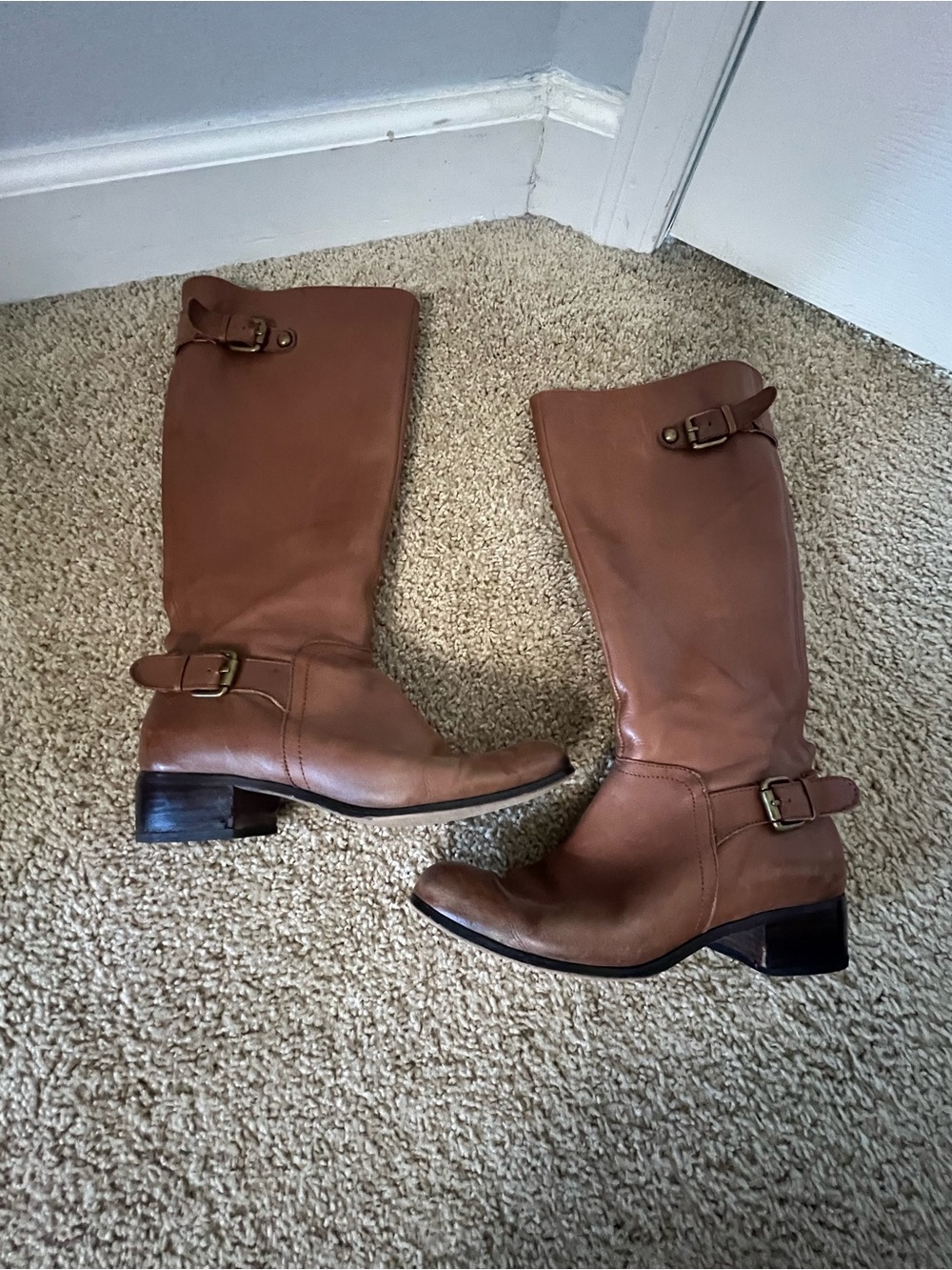 Corso Como Tan Leather Knee-High Riding Boots with Buckles